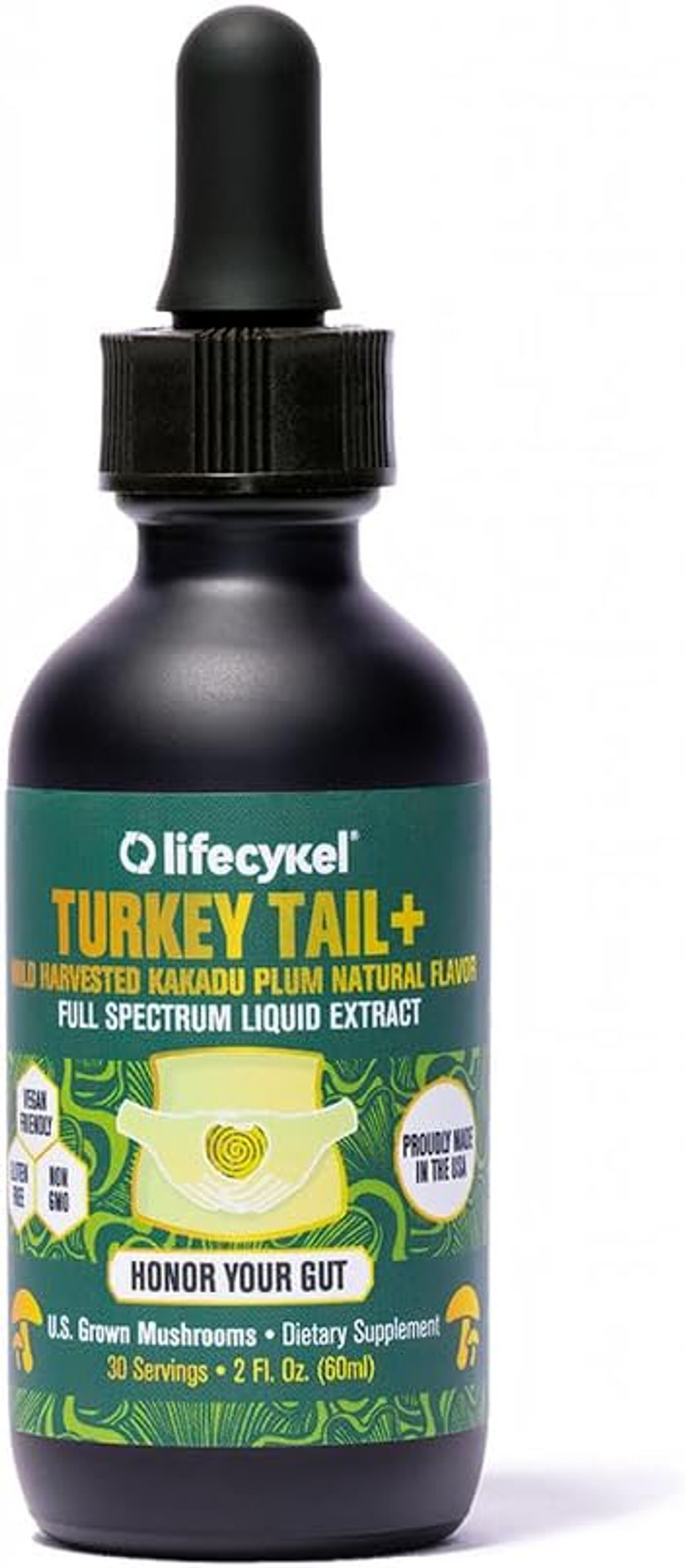 Lifecykel -Turkey Tail Mushroom Liquid Extract Kakadu Plum- 100% Organic Turkey Tail Mushrooms-Immune Support Supplement Immune Defense Antioxidants Vitamin C Made In Us, 2 Fl Oz(Packaging May Vary)