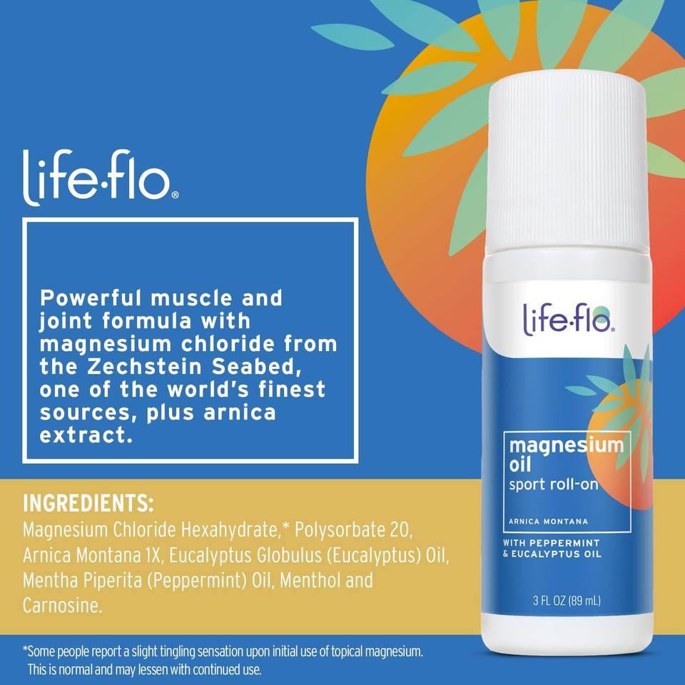 Life-Flo Magnesium Oil Sport Roll-On - Magnesium Roll On For Adults And Kids, Soothing Roller Stick For Sore Muscles After Sports, Use For Feet Or Body - 3 Fl Oz Roller