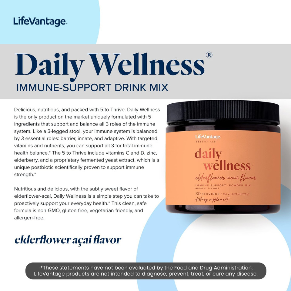 Lifevantage Daily Wellness Immune Support Drink Mix, Sweet Flavor Of Elderflower-Acai 178G 30 Servings