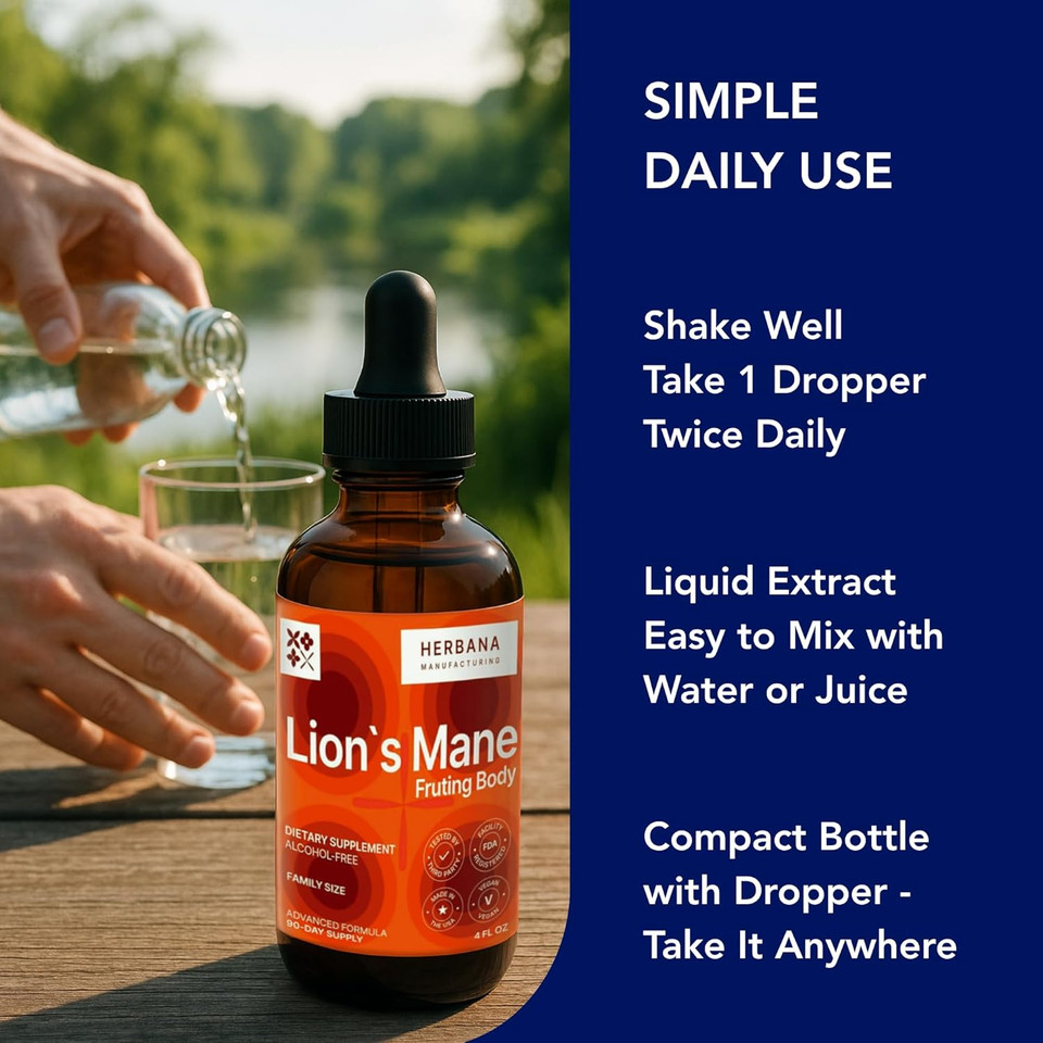 Lion'S Mane 4 Fl Oz Liquid Extract - Natural Mushroom Drops - Tincture For Brain, Memory, Mental Clarity & Focus - Immune Support - High Potency Formula - 90-Day Supply