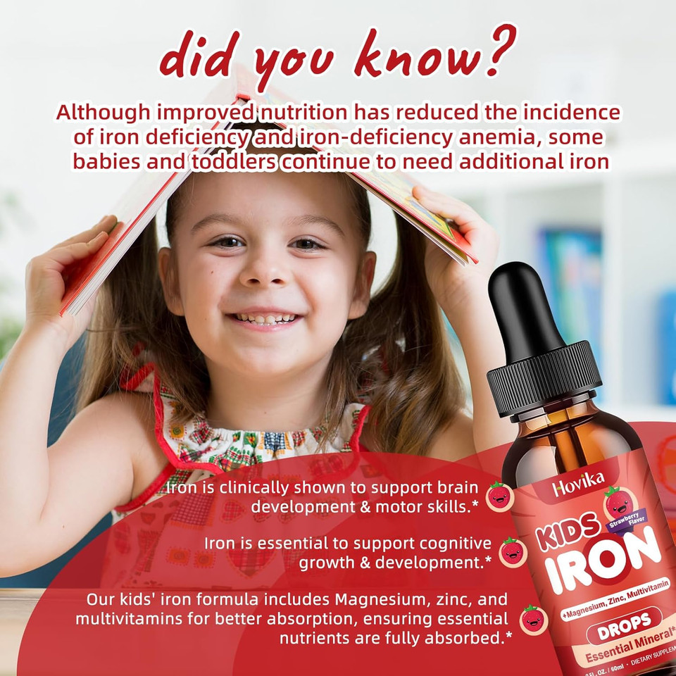 Liquid Iron Supplement For Kids & Women Men - With Magnesium, Zinc & Kids Multivitamin Iron Drops - Immune Support, Blood Builder & Energy Support For Iron Deficiency, Anemia, Vegan 2 Fl Oz