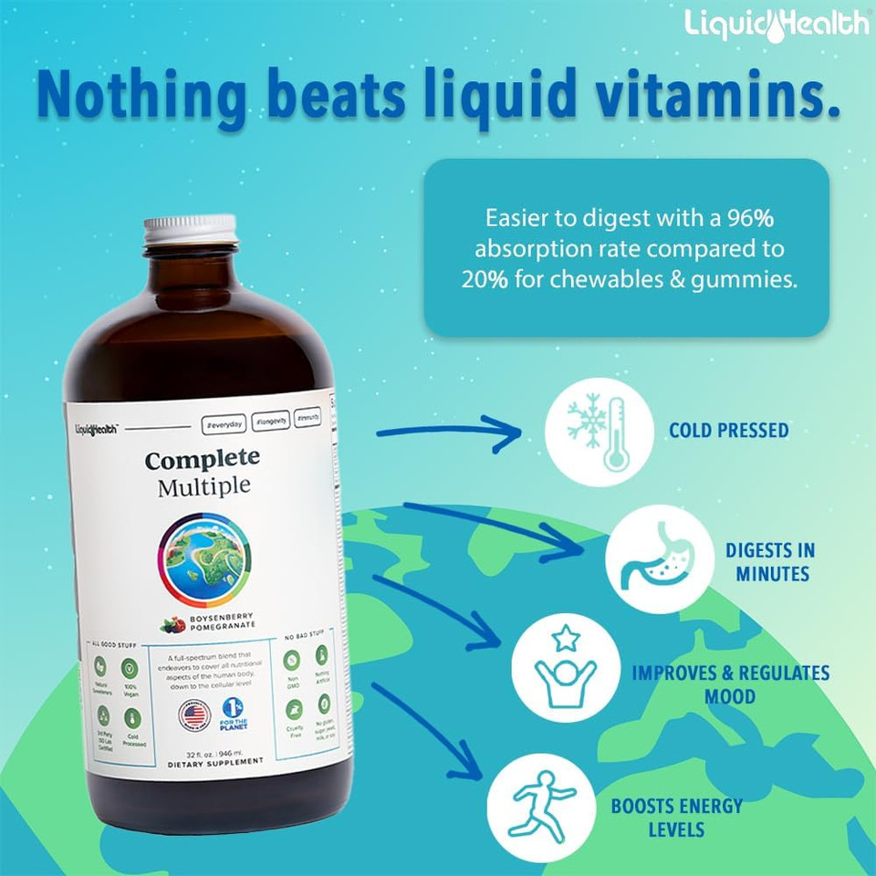 Liquidhealth Adult Complete Multiple & Children'S Complete Multiple Daily Liquid Multivitamin Bundle For Family - Support Overall Health, Boost Immune System - Made In Usa, Whole Foods, Vegan, Non-Gmo