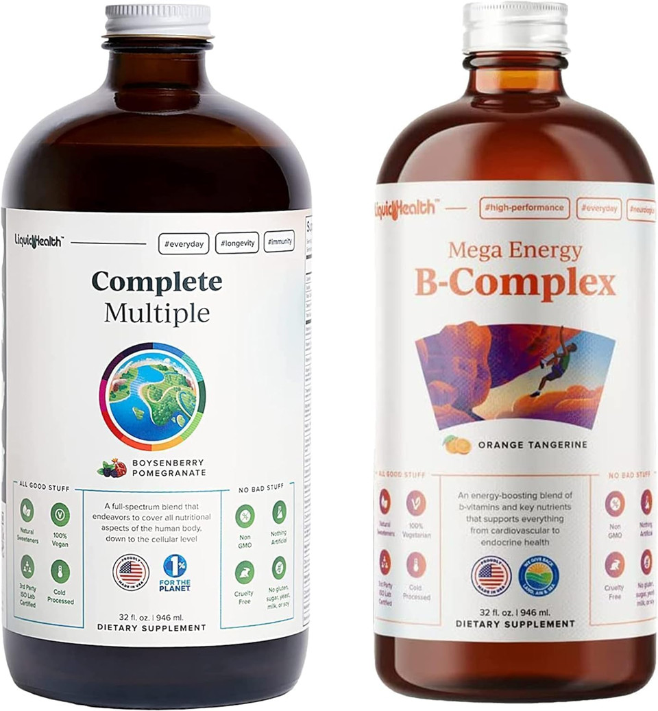 Liquidhealth Complete Multiple & Mega Energy B-Complex Daily Liquid Vitamins Bundle For Adults - Immune System Support, Increase Energy, Gut & Heart Health - Whole Foods, Vegan, Non-Gmo, Made In Usa