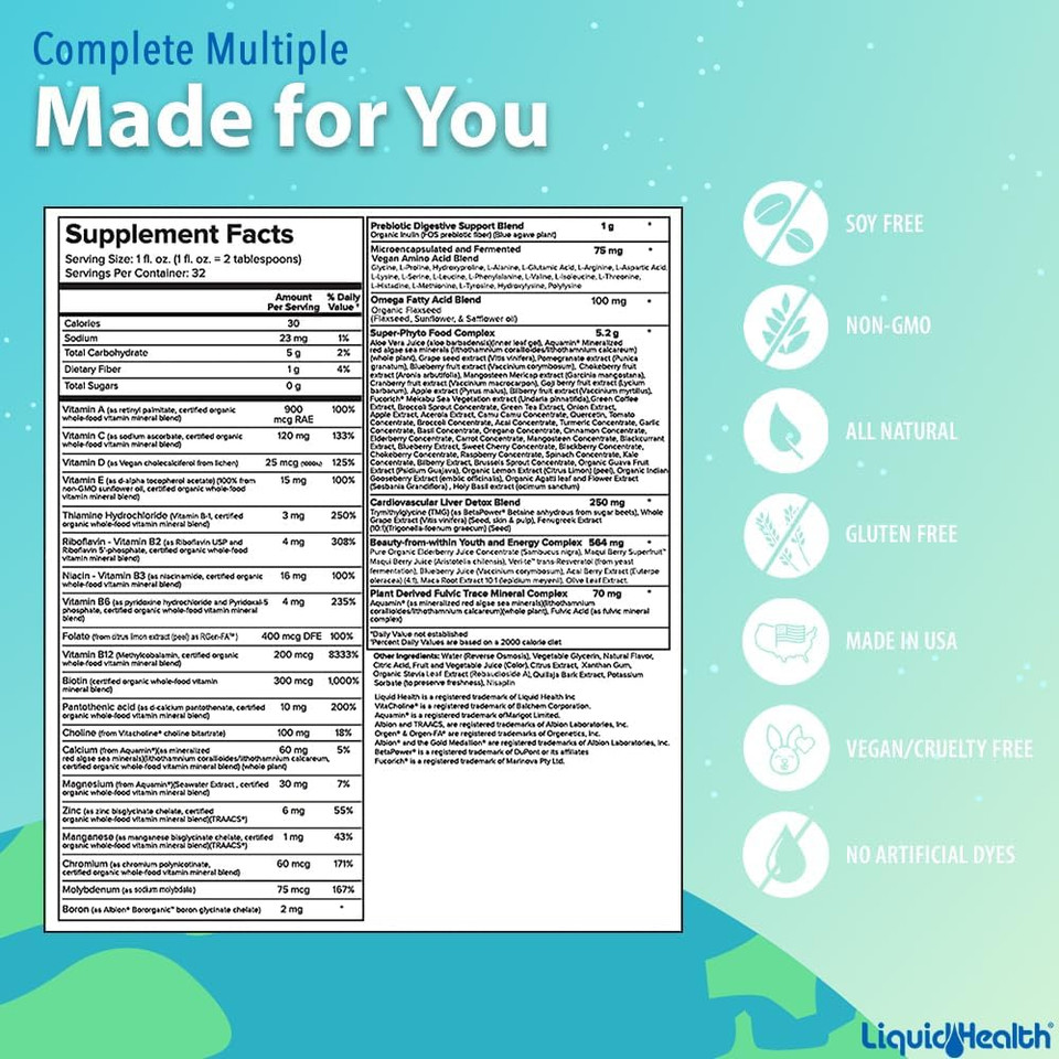 Liquidhealth Complete Multiple & Mega Energy B-Complex Daily Liquid Vitamins Bundle For Adults - Immune System Support, Increase Energy, Gut & Heart Health - Whole Foods, Vegan, Non-Gmo, Made In Usa