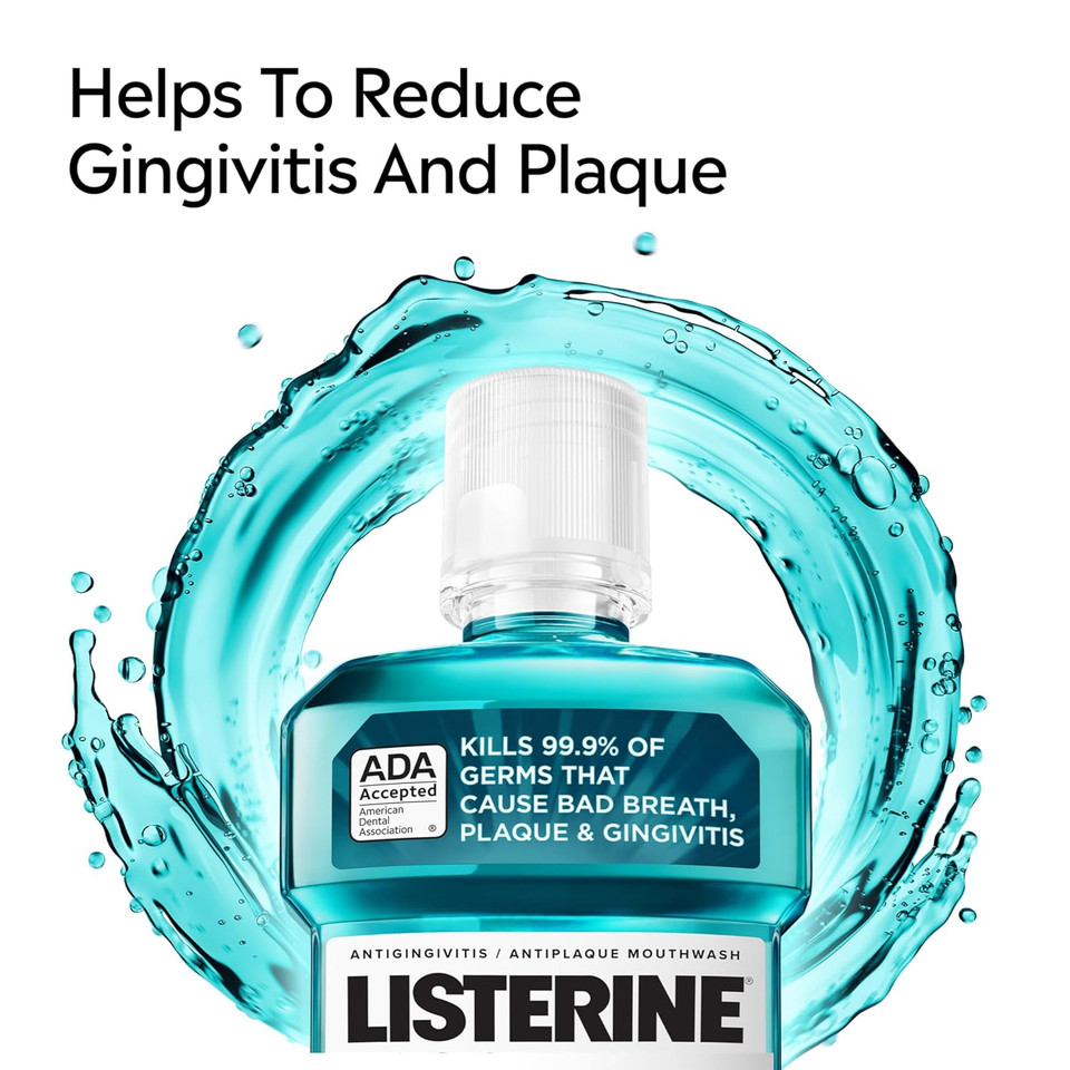 Listerine Cool Mint Antiseptic Mouthwash, Daily Oral Rinse Kills 99% Of Germs That Cause Bad Breath, Plaque And Gingivitis For A Fresher, Cleaner Mouth, Cool Mint Flavor, 1.5 L