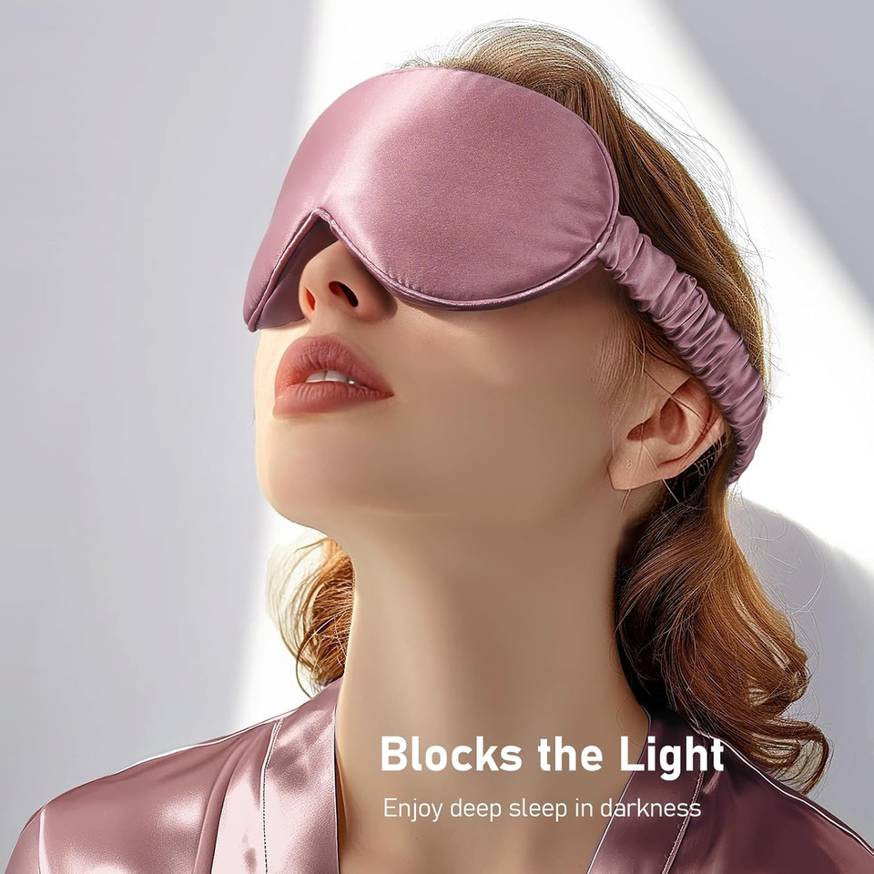 Litbear 100% 22 Momme Mulberry Silk Sleep Mask - 3D Contoured Eye Mask For Men & Women, Soft Breathable Sleeping Mask With Adjustable Strap, Perfect Blocks Light For Sleeping (Bean Pink)