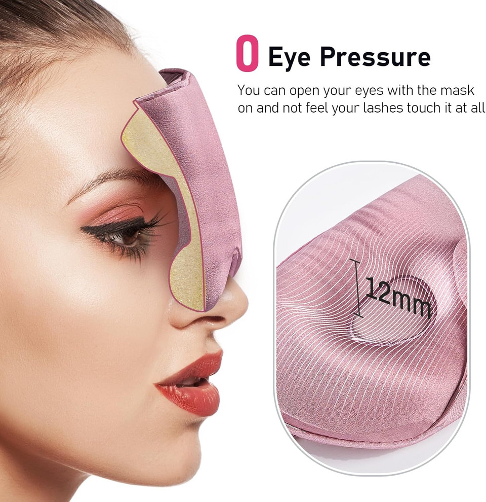 Litbear 100% 22 Momme Mulberry Silk Sleep Mask - 3D Contoured Eye Mask For Men & Women, Soft Breathable Sleeping Mask With Adjustable Strap, Perfect Blocks Light For Sleeping (Black)