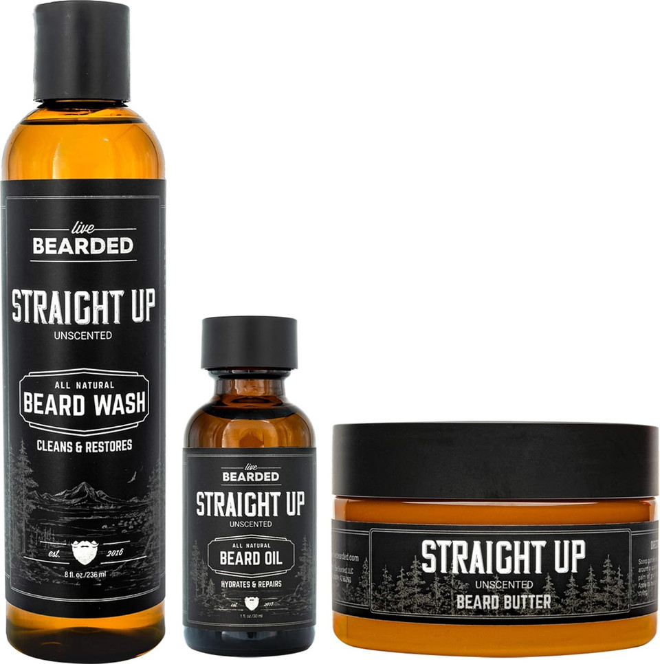 Live Bearded 3-Step Beard Grooming Kit - Wash, Oil And Butter - Made In The Usa - All-Natural Ingredients With Shea, Jojoba - Growth Support | 1880 Scent - Bourbon, Bitters, Citrus