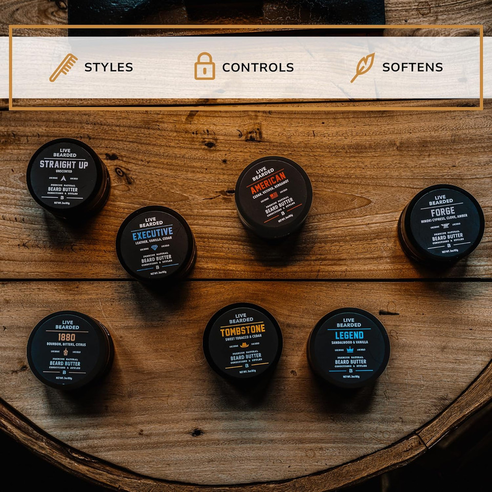 Live Bearded Beard Butter, 3 Fl Oz - Made In The Usa - All-Natural Leave-In Conditioner And Softener With Shea | Tombstone Scent - Sweet Tobacco, Cedar