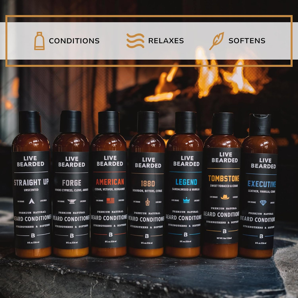 Live Bearded Beard Conditioner, 8 Fl Oz - Strengthens And Softens Facial Hair - Made In The Usa - All-Natural Ingredients With Biotin, Caffeine | Straight Up Unscented - Fragrance-Free
