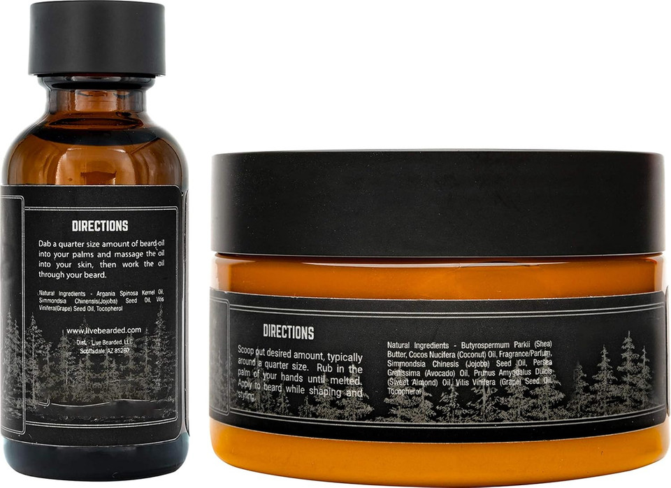 Live Bearded Beard Oil And Butter Grooming Kit - Made In The Usa - All-Natural Ingredients With Shea, Argan, Jojoba - Growth Support | American Scent - Cedar, Vetiver, Bergamont