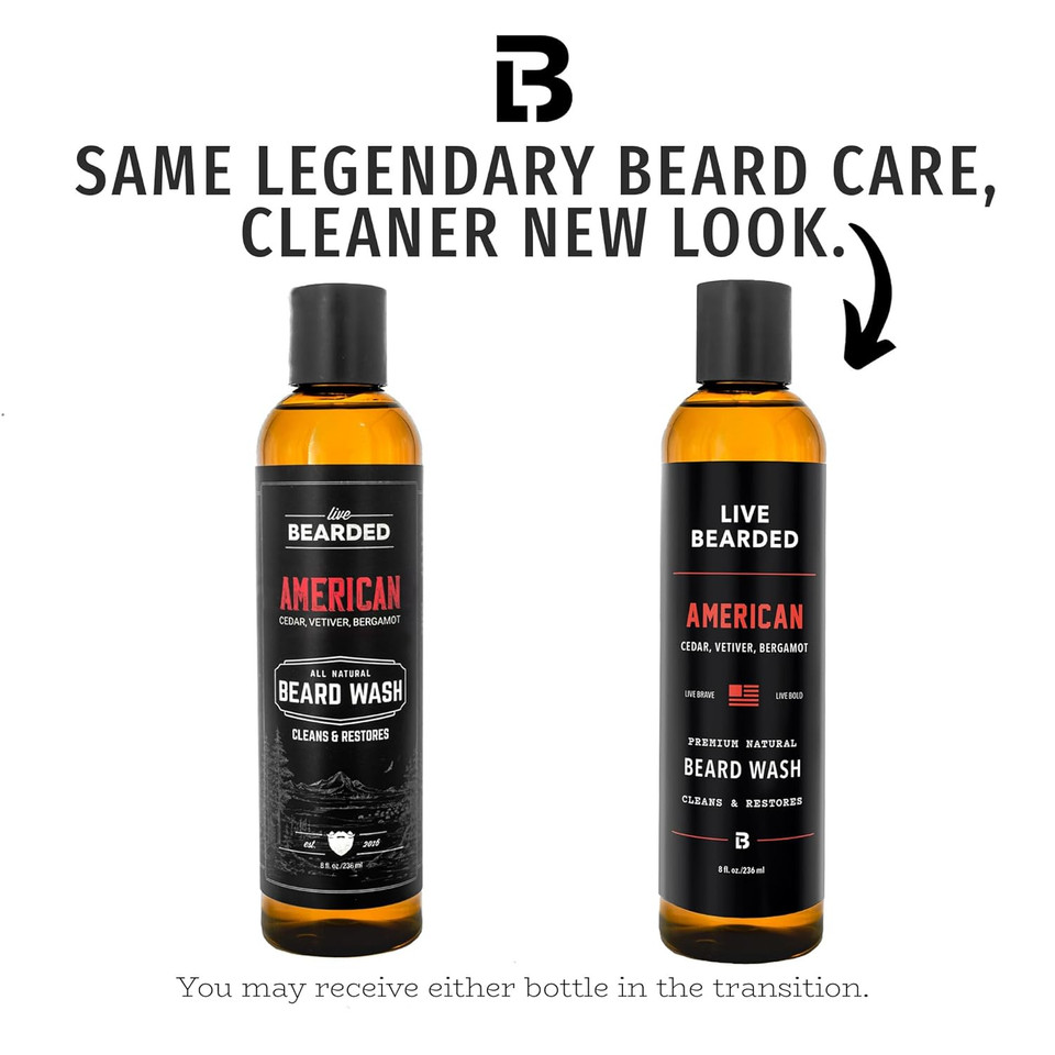 Live Bearded Beard Wash, 8 Fl Oz - Water-Based Face Cleanser With All-Natural Ingredients For A Gentle, Deep Clean - Made In The Usa | Forge Scent - Hinoki Cypress, Clove, Amber