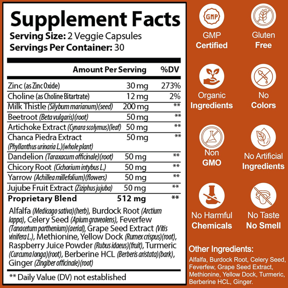 Liver Cleanse Detox & Repair - Milk Thistle Herbal Liver Support Supplement With Milk Thistle Dandelion Root & Zinc, Artichoke Extract For Liver Health, Active Liver Supplement, Liver Detox Pills 60