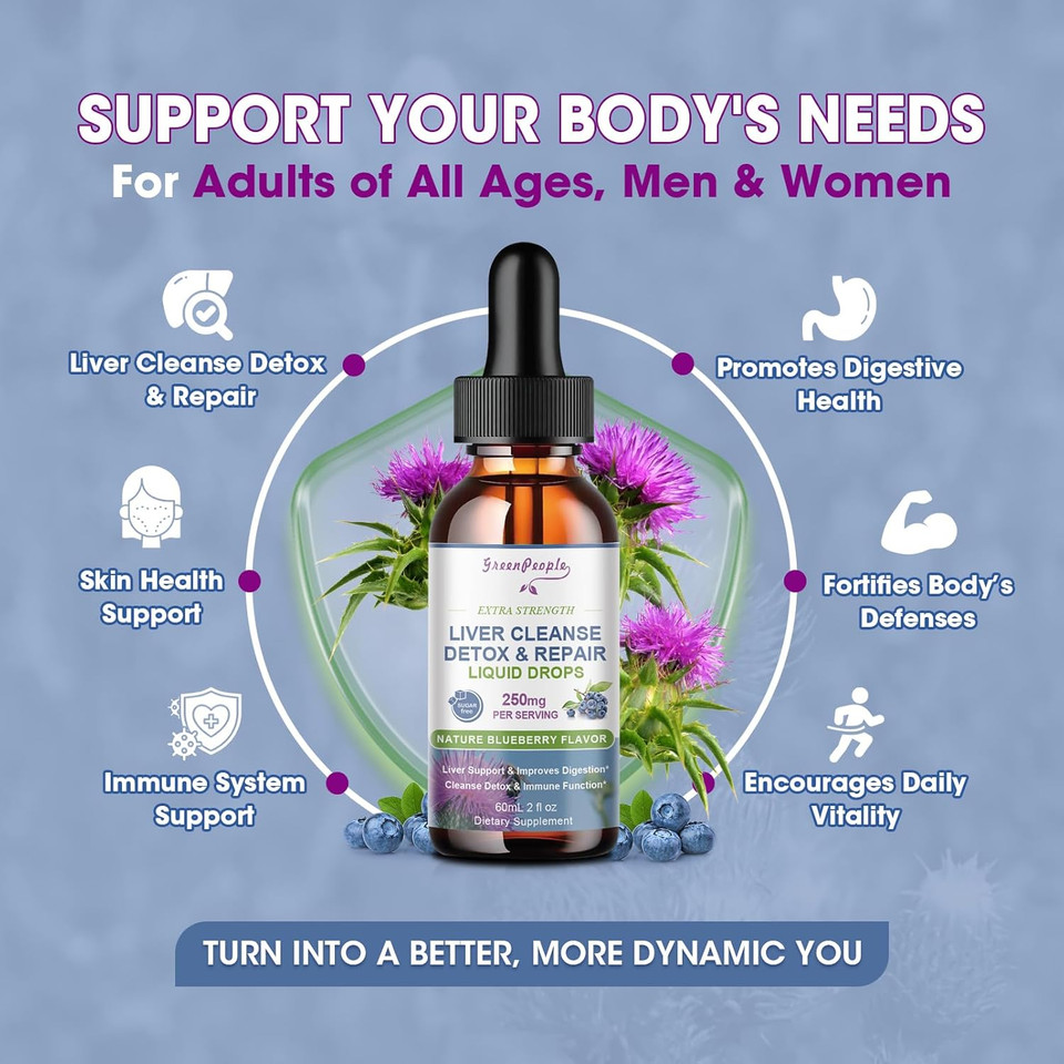Liver Cleanse Detox & Repair Drops - Liver Supplement W/Milk Thistle Silymarin, Artichoke & Dandelion For Liver Detox & Support- 16X Potent Herb-Nutrients - 2Fl Oz Natural Flavor