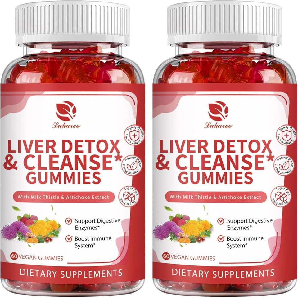 Liver Cleanse Detox & Repair Gummies - Milk Thistle, Dandelion, Artichoke Extract & Elderberry - No Sugar, Raspberry Flavor - 120 Count