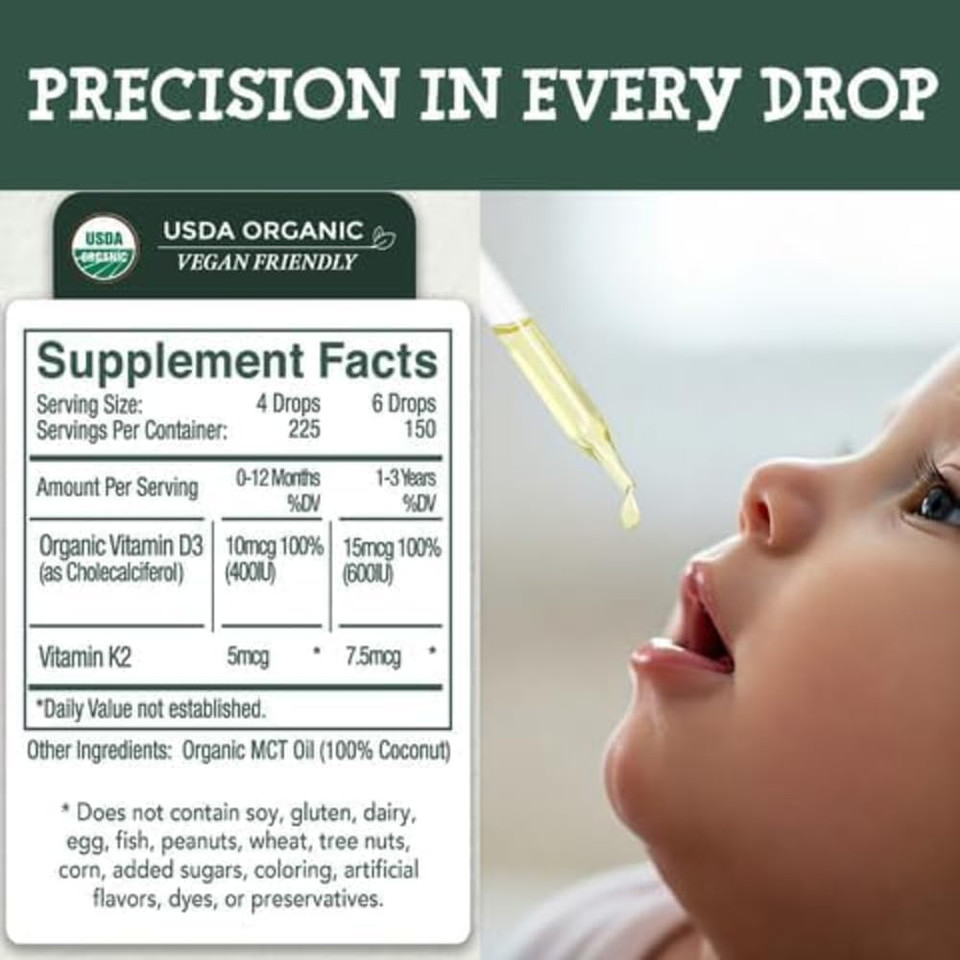 Livewise Naturals  Baby D3-K2 Liquid Drops, Promotes Brain Development, Bone Health, And Overall Wellness For Kids And Toddlers, Glass Bottles And Droppers, D3 Sourced From Pine Trees