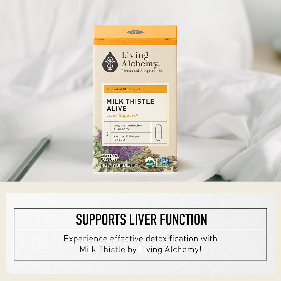 Living Alchemy Fermented Milk Thistle Supplement - Symbio Fermented Liver Cleanse Blend With Dandelion Root, & Turmeric - Liver Supplement For Men & Women - Vegan, Non-Gmo- Living Alchemy, 60 Pcs