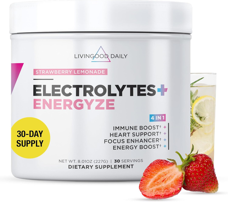 Livingood Daily Electrolytes Powder, Electrolytes Hydration Drink Mix With Vitamin C, Magnesium, Taurine & Sea Salt, Electrolyte Supplement For Energy & Hydration, Keto, Berry Frost Flavor, 30 Srvgs