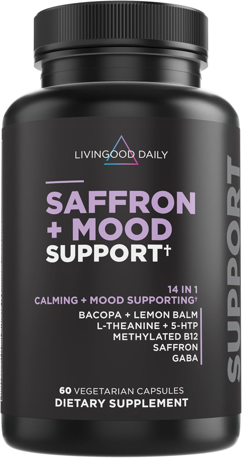 Livingood Daily Mood Support Supplement For Women & Men, 14-In-1 Formula With L Theanine, Lemon Balm, Gaba, Saffron, 5-Htp & B12, Supports Focus & Emotional Wellness, Gluten Free, Vegan, 60 Capsules