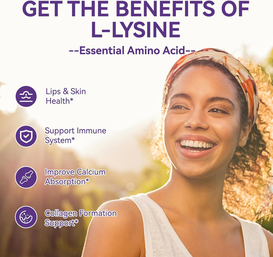 L-Lysine 1000Mg Gummies, Chewable Lysine Supplement For Adults, Essential Amino Acid For Lip Health, Immune Support, Collagen Formation* - Vegan, Gluten-Free, Sugar-Free, 60 Counts