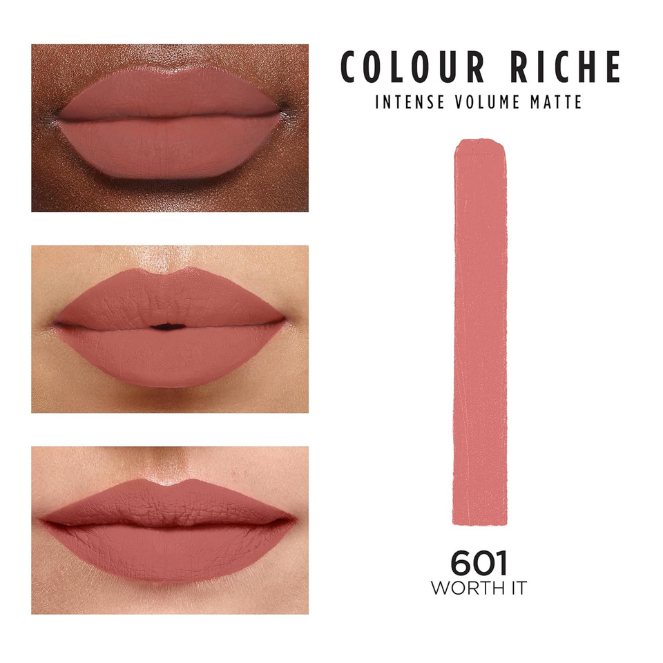 L'Oreal Paris Colour Riche Intense Volume Matte Lipstick, Lip Makeup Infused With Hyaluronic Acid For Up To 16Hr Wear, Worth It, 0.06 Oz