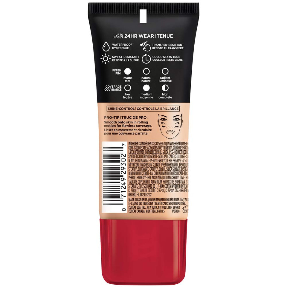 L'Oreal Paris Cosmetics Makeup Infallible Pro-Matte Liquid Longwear Foundation, True Porcelain, 1 Fl Oz