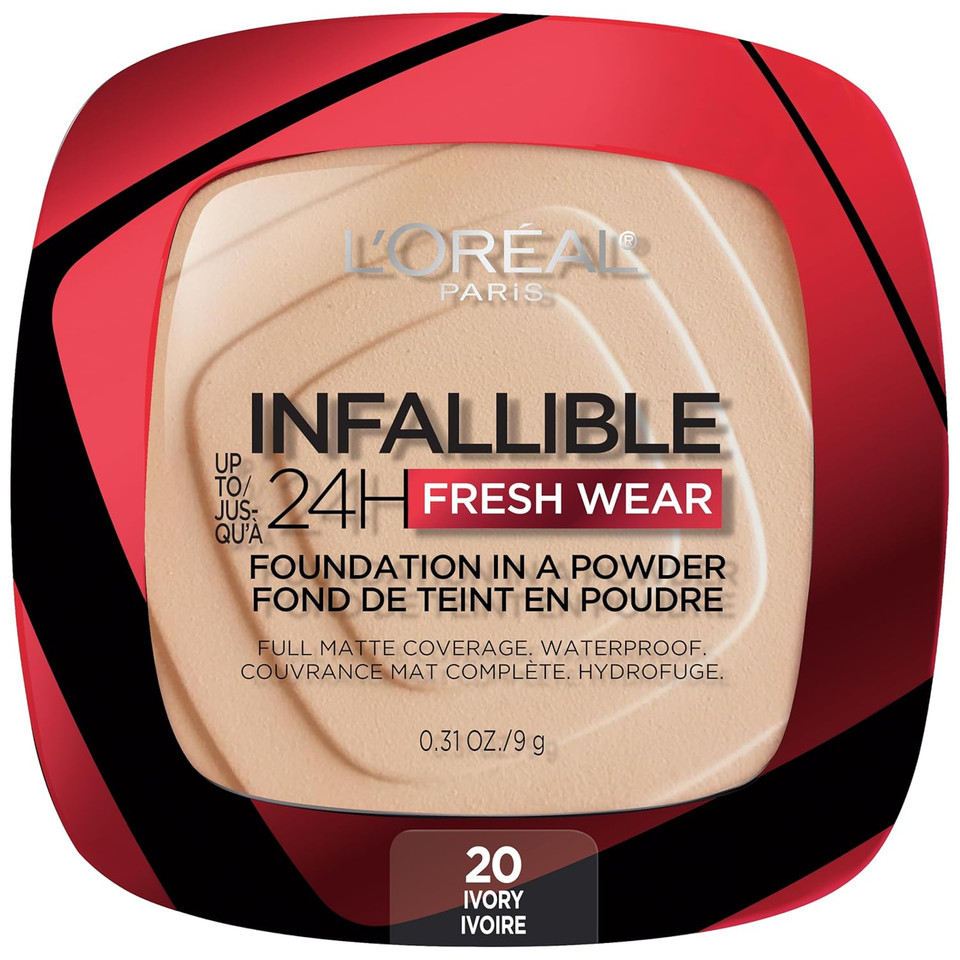 L'Oreal Paris Makeup Infallible Fresh Wear Foundation In A Powder, Up To 24H Wear, Waterproof, Hazelnut, 0.31 Oz