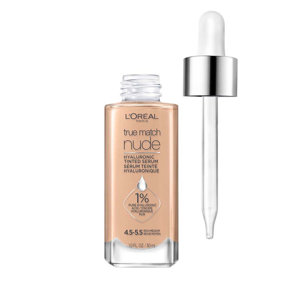 L'Oreal Paris True Match Nude Hyaluronic Tinted Serum Foundation With 1% Hyaluronic Acid, Rich Medium 4.5-5.5, 1 Fl. Oz