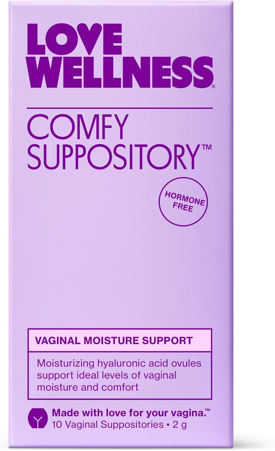 Love Wellness Comfy Suppository | Vaginal Moisture Suppository | Hormone-Free With Hyaluronic Acid & Tremella Mushroom For Vaginal Dryness Support | 10 Count