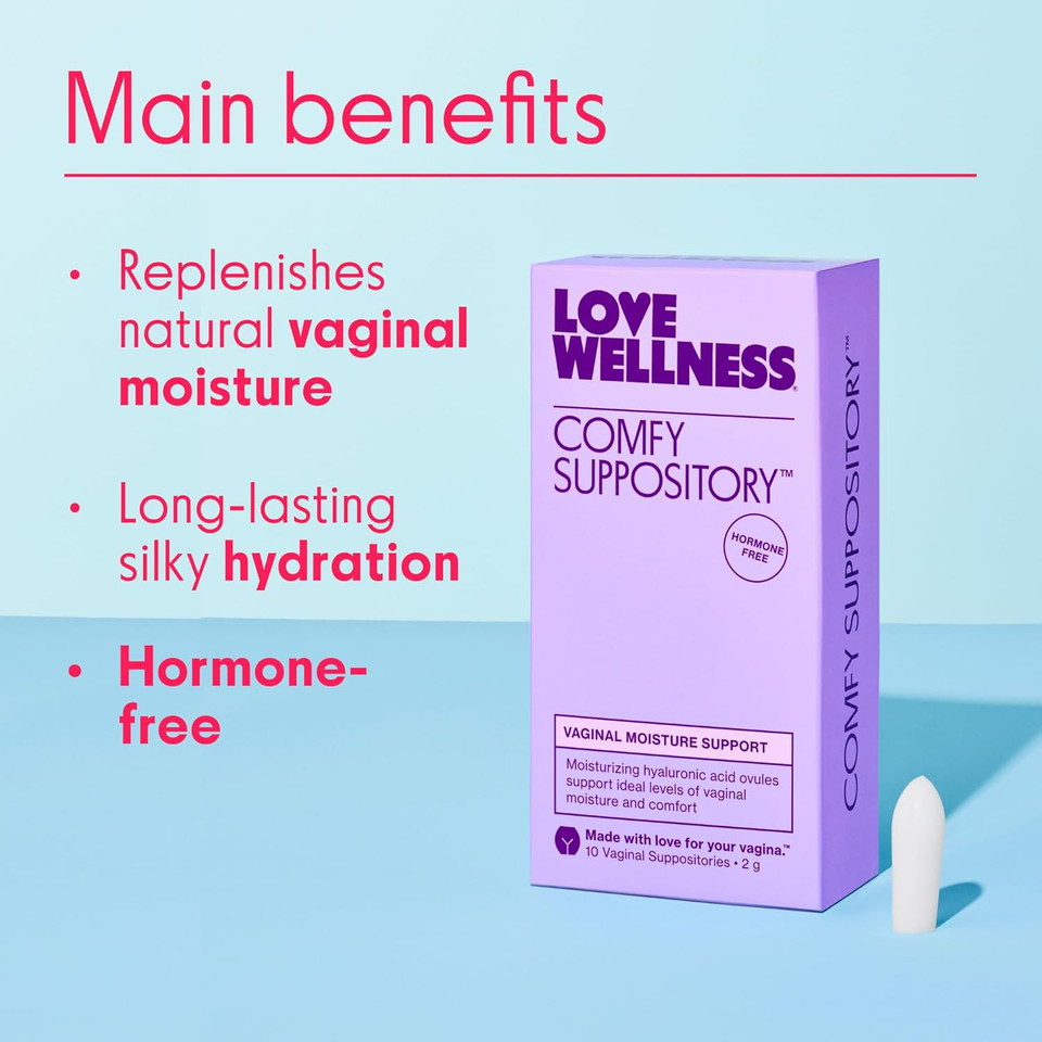 Love Wellness Comfy Suppository | Vaginal Moisture Suppository | Hormone-Free With Hyaluronic Acid & Tremella Mushroom For Vaginal Dryness Support | 10 Count