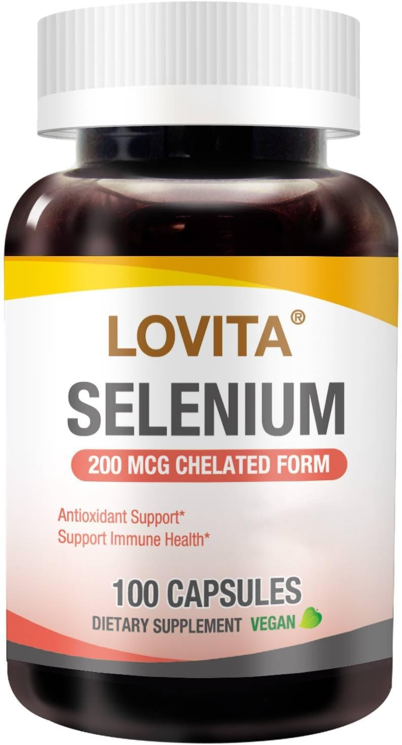 Lovita Selenium 200 Mcg, Glycinate Chelated Form For High Absorption, Yeast Free, Immune & Thyroid Health Support 100 Vegan Capsules