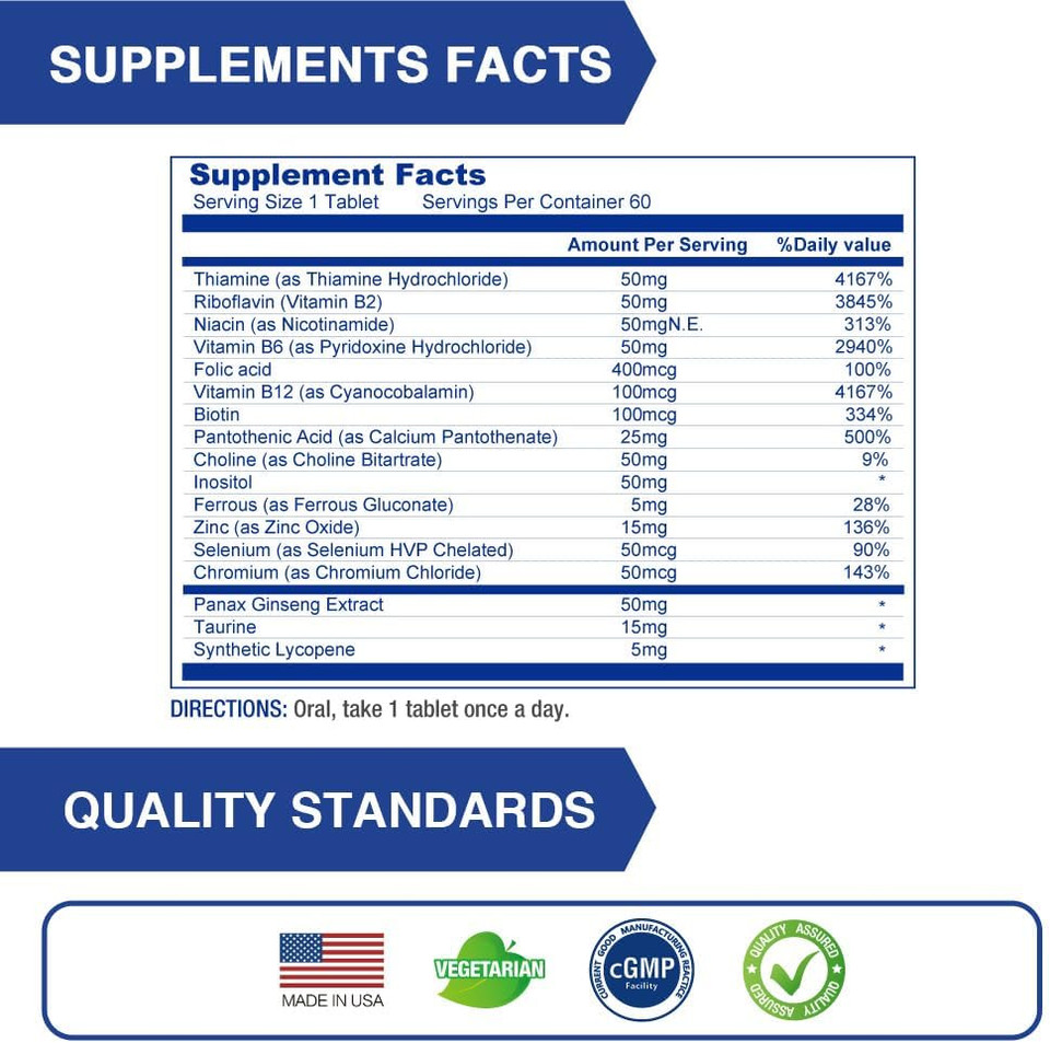 Lovita Timed-Release B Complex For Men | 8-Hour Energy & Nutrient Metabolism Support With 10 Vitamin Bs, Vegetarian Tablets (60 Count)