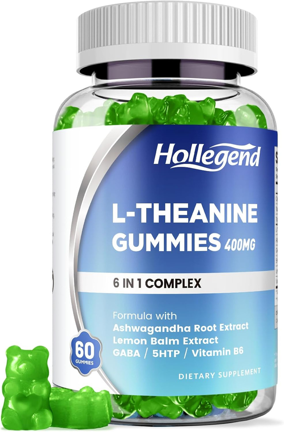 L-Theanine Gummies, L'Theanine 400Mg With Ashwagandha, Gaba, 5Htp,L-Theanine Chewable Supplement For Relax, Zzz & Focus Support, Vegan, Lemon Flavor, 120 Counts