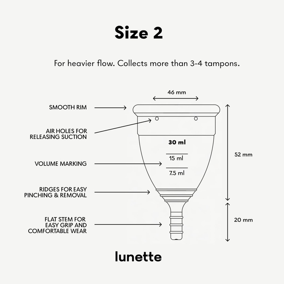Lunette Menstrual Cup  Best Reusable Period Cup  Wear For 12 Hours And Reuse Up To 10 Years, Violet Size 2 For Moderate To Heavy Flow