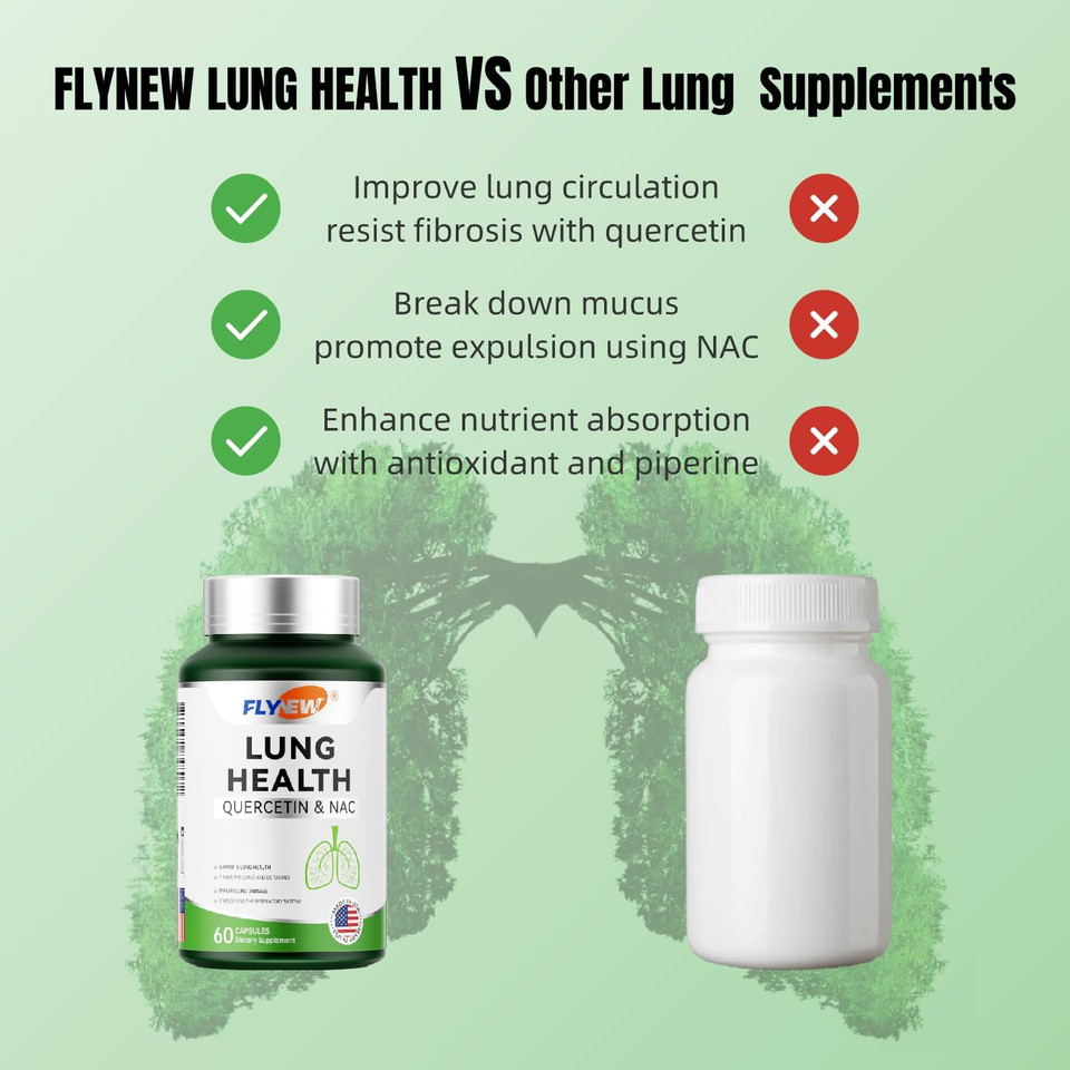 Lung Health, Herbal Quercetin& Nac, Breathe Support, Lung Cleanse, Vitamin C, Zinc, Gmp, Made In Usa 60 Capsules