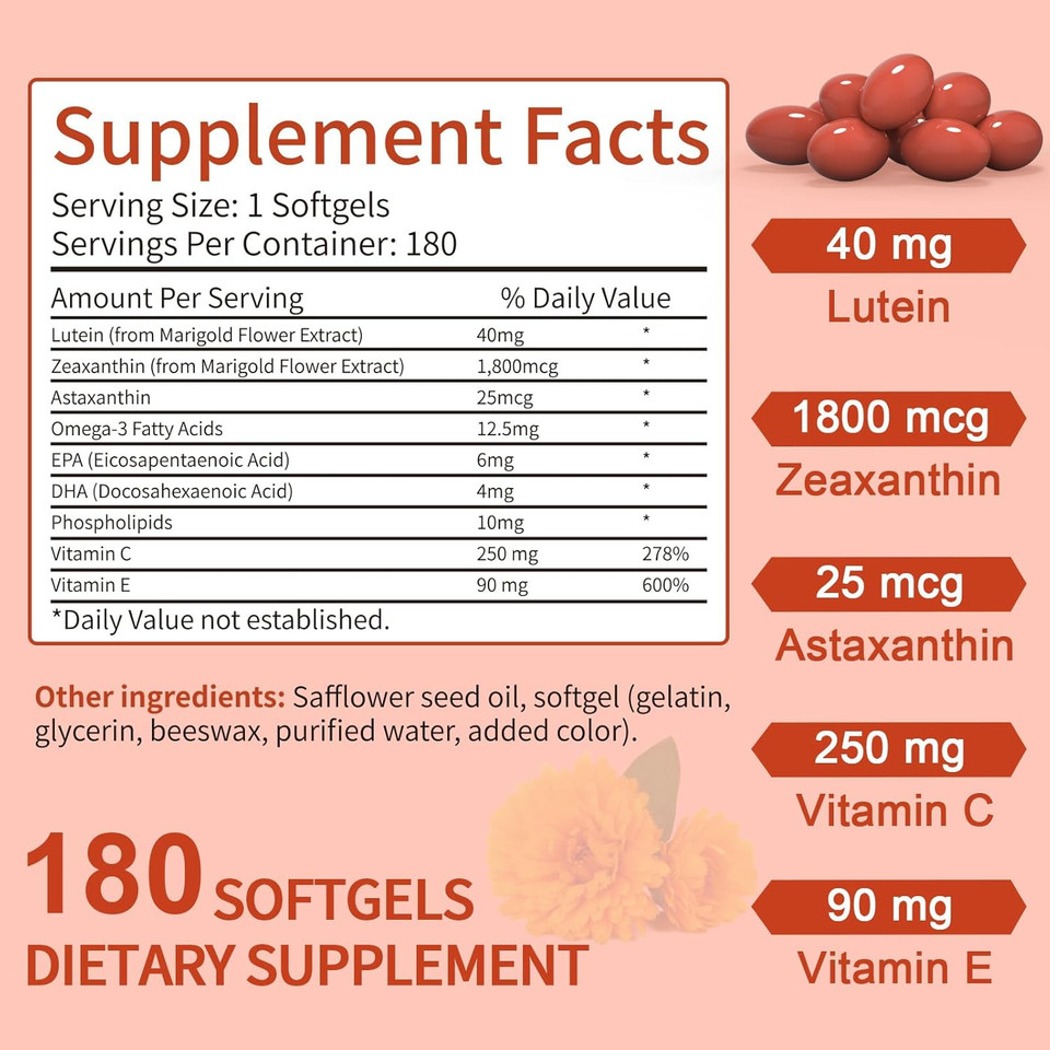 Lutein And Zeaxanthin Supplement Softgels: Eye Vitamins And Supplements With Vitamins C, E, Omega 3, Lutein & Zeaxanthin For Improving Vision And Relieving Eye Fatigue
