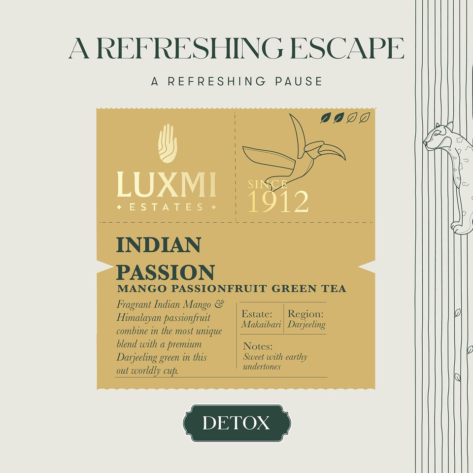 Luxmi Estates - Indian Passion - Organic Mango Passion Fruit Green Tea - Loose Leaf - 50G (25 Cups) | With Mango & Passion Fruit | Brew As Iced Tea Or Hot