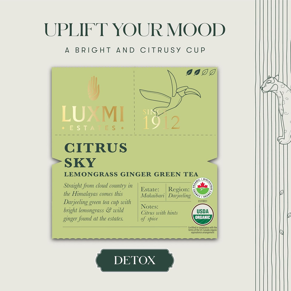 Luxmi Estates Citrus Sky Green Tea 100Gm Tin | Certified Organic Darjeeling Green Tea