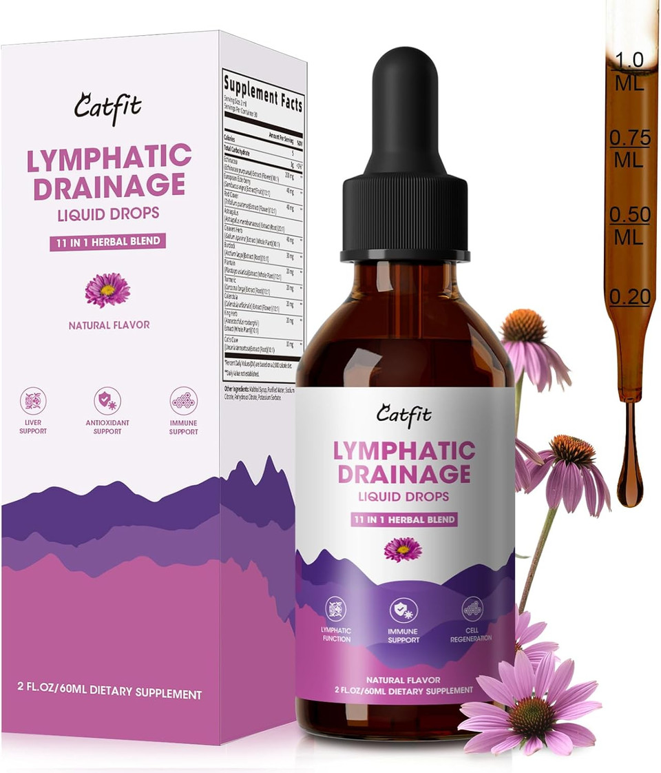 Lymphatic Drainage Drops Supplements For Immune, Lymph System Support, Cleanse & Detox, Liver Health With Echinacea,Elderberry,Cleavers Herb,Burdock, Calendula, Vegan, Non-Gmo,Natural Flavor, 2 Fl Oz