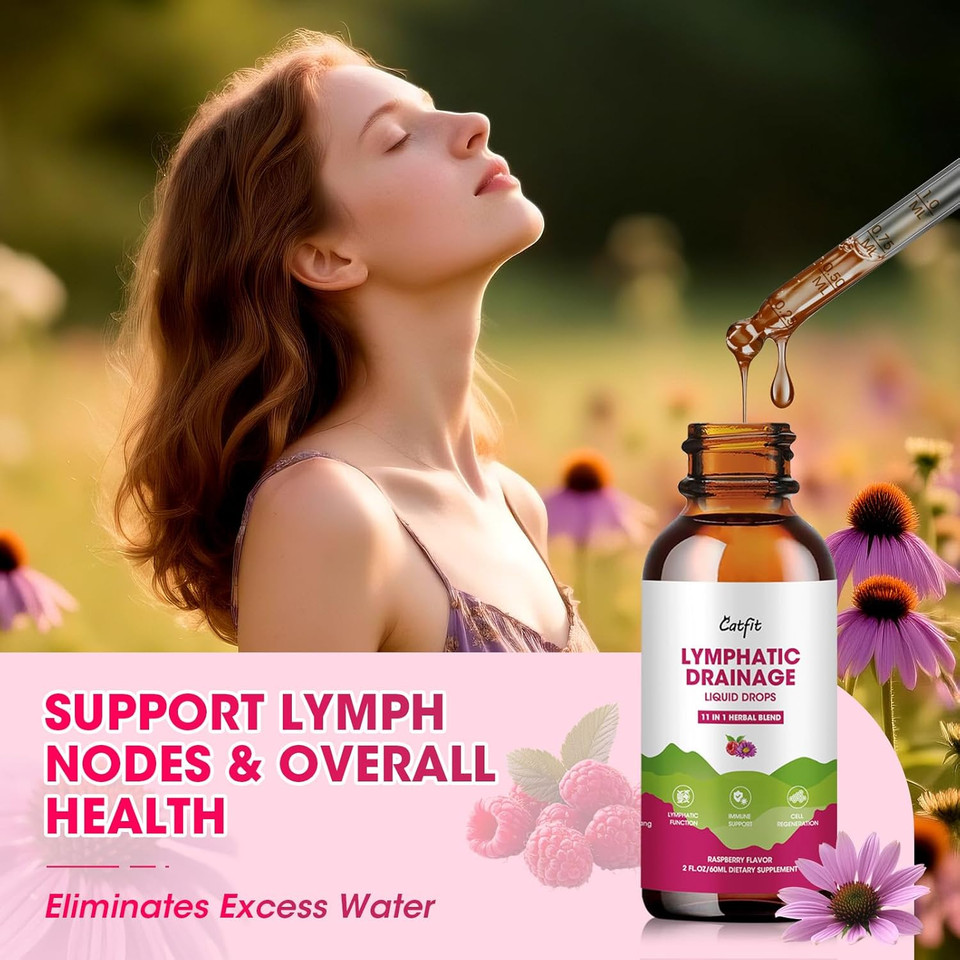 Lymphatic Drainage Supplements Drops For Immune, Lymph System Support, Cleanse & Detox, Liver Health With Echinacea,Elderberry,Cleavers Herb,Burdock, Calendula, Vegan, Non-Gmo,Natural Flavor, 2 Fl Oz