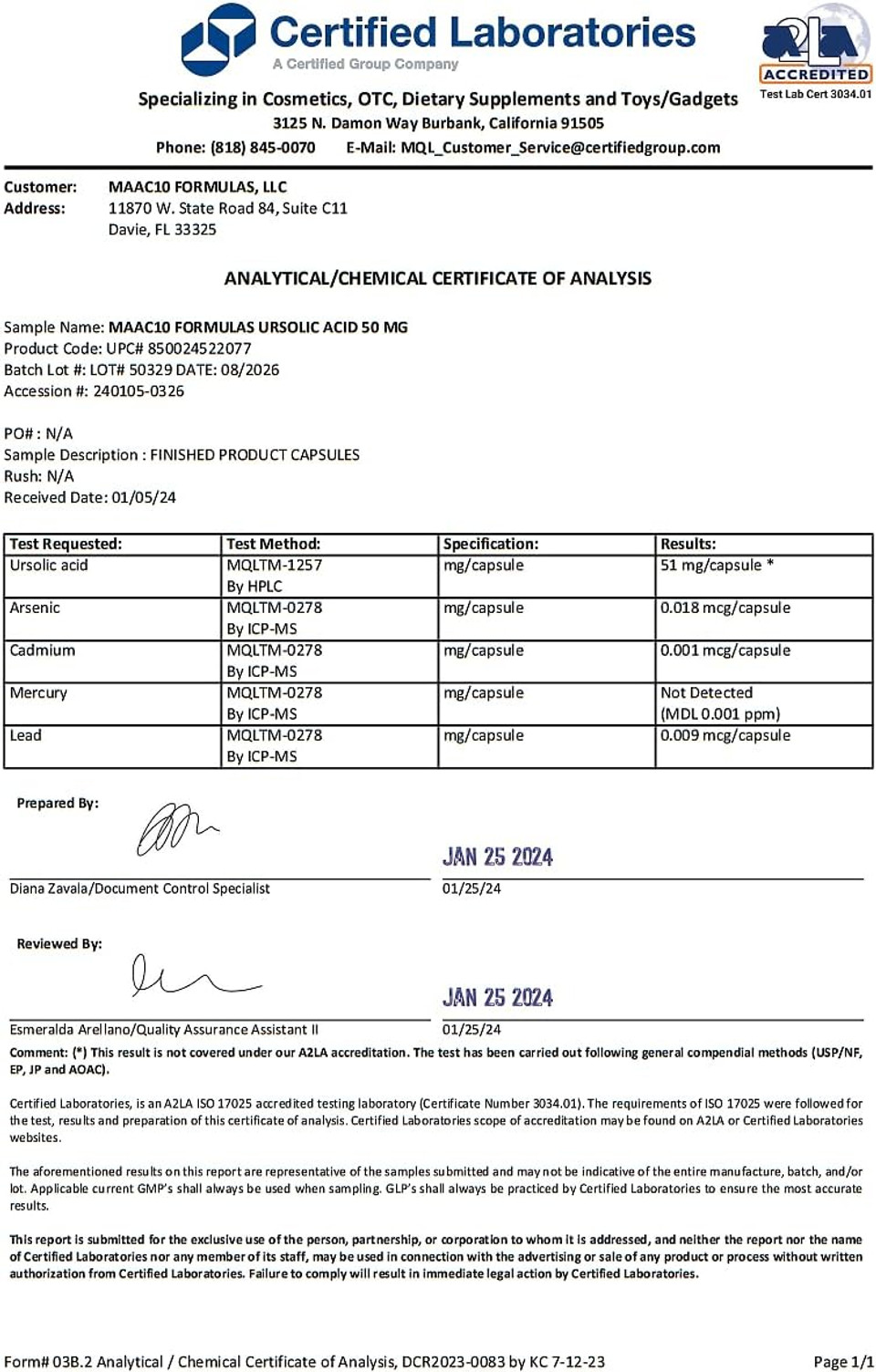 Maac10 Ursolic Acid 50Mg (100 Capsules 3X For 150Mg 33-Day Serving) | Sourced From Rosemary Extract | Third-Party Lab Tested | Ampk & Sirtuin Activator