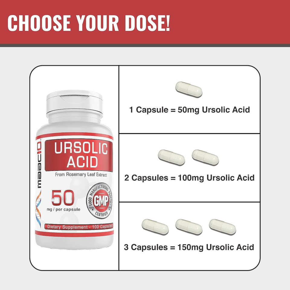 Maac10 Ursolic Acid 50Mg (100 Capsules 3X For 150Mg 33-Day Serving) | Sourced From Rosemary Extract | Third-Party Lab Tested | Ampk & Sirtuin Activator