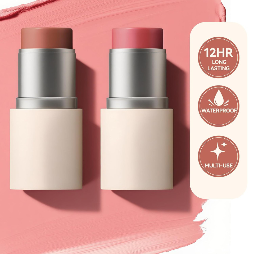 Maange Multi-Use Blush Stick, All-In-One Cream Blush For Cheeks, Eyes & Lips Long-Wearing, Blendable Makeup Blush Stick, Creamy & Buildable (B201+R302)