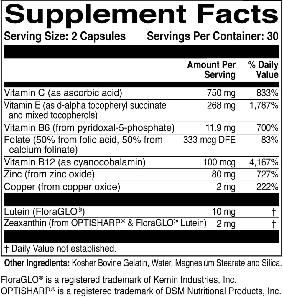 Macularprotect Areds 2 Formula  Eye Health Vitamin And Mineral Supplement With Lutein, Zeaxanthin, And B Vitamins (B6, B12, And Folate) For Extra Macular Support  60 Capsules