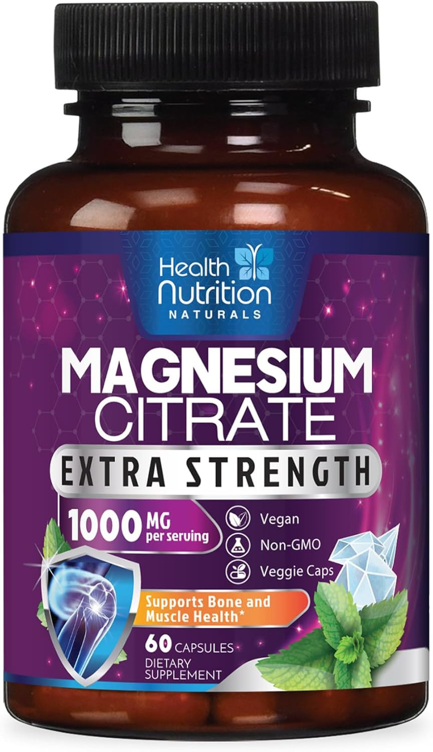 Magnesium Citrate Capsules 1000Mg - Max Absorption Magnesium Powder For Muscle, Nerve, Bone And Heart Health Support, High Absorption Citrate Complex, Gluten Free, Non-Gmo - 180 Capsules