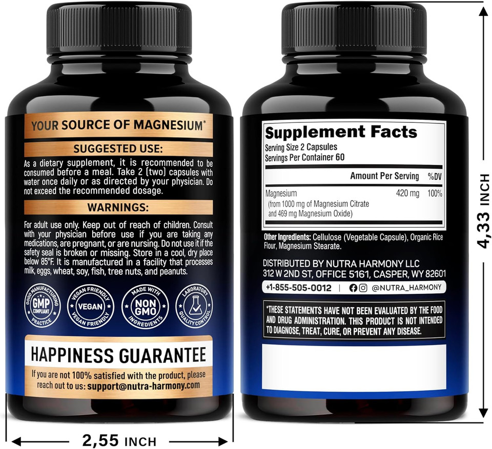 Magnesium Citrate Capsules 1000Mg | High Absorption Supplement - Sleep, Muscle & Heart Support - Vegan | Non-Gmo - Made In Usa - As Powder | Pills | Tablets - 240 Capsules, 4 Month Supply