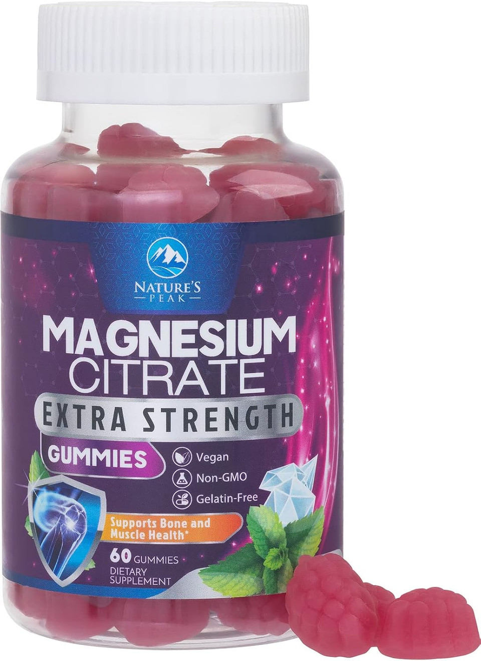 Magnesium Citrate Supplement Gummies - High Absorption Magnesium Gummy For Adults & Kids, Magnesio Citrate Supplements For Bone, Muscle Health, Heart Support, Vegan, Gluten Free, Non-Gmo - 60 Gummies