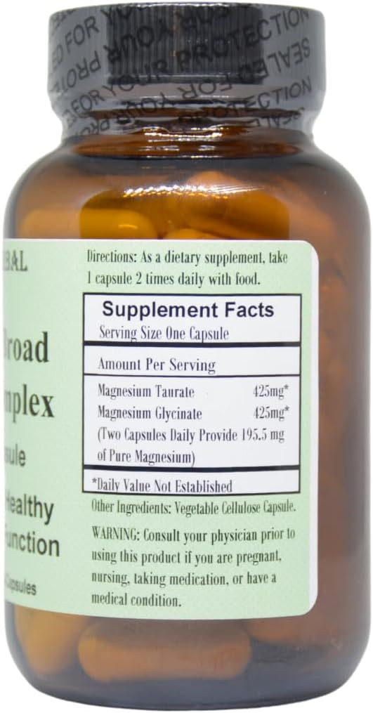 Magnesium Complex | Broad Spectrum Extract | 850Mg Per Capsule | Magnesium Taurate | Magnesium Glycinate | 60 Vegan Capsules | Stearate-Free, Additive-Free, Glass Bottled