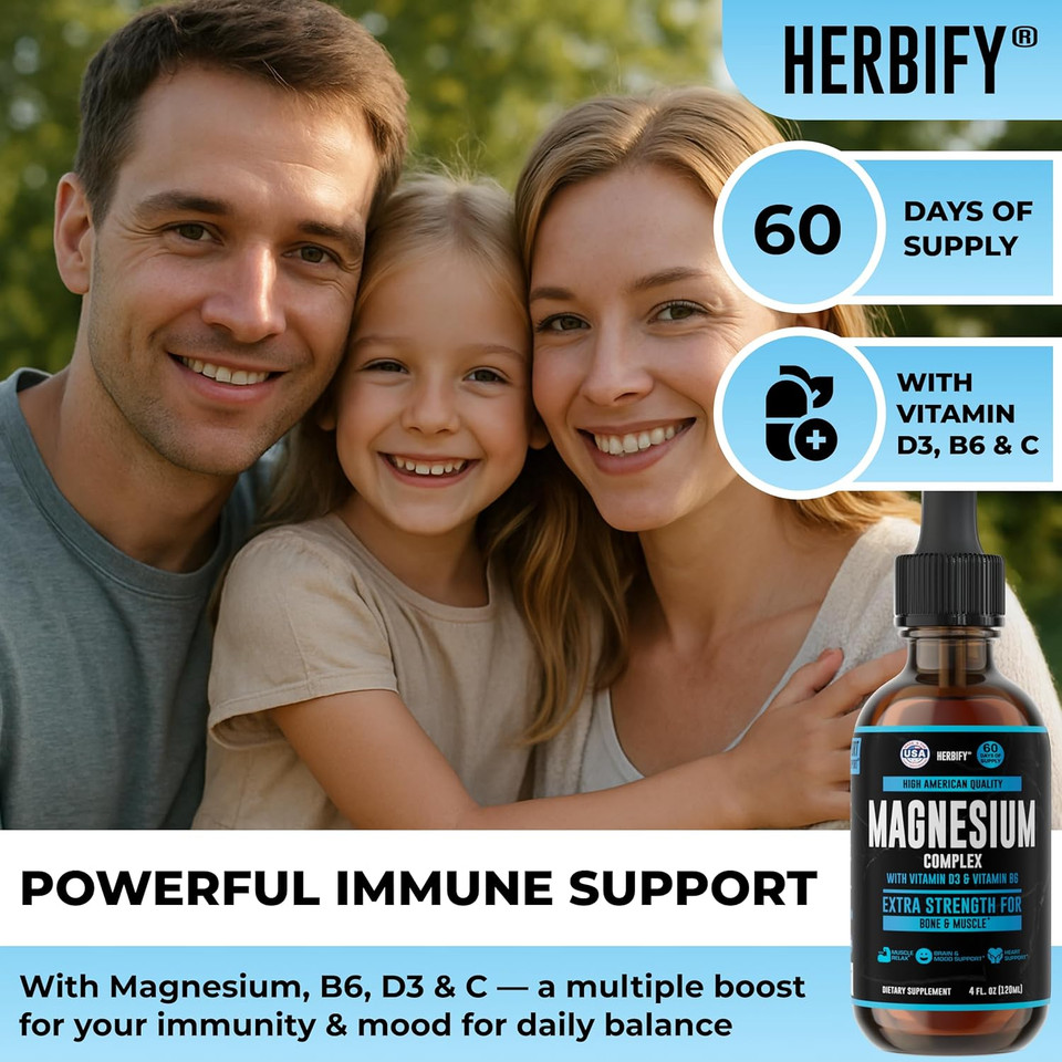 Magnesium Complex Drops - Magnesium Glycinate Liquid Citrate L-Threonate Complex With Vitamin D Vitamin B6 Vitamin C - Potassium Supplement For Muscle, Mood, Heart & Nerve Support  Made In Usa - 4 Oz