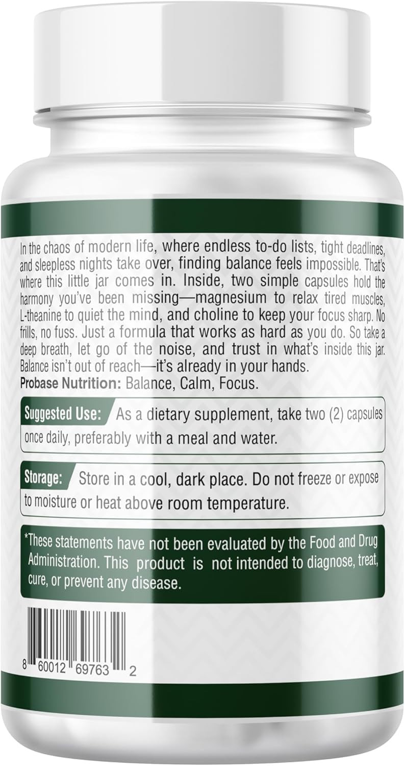 Magnesium Complex Plus With Magnesium Malate, Glycinate, L-Theanine, And Choline High Absorption Formula 60 Capsules 30-Day Supply